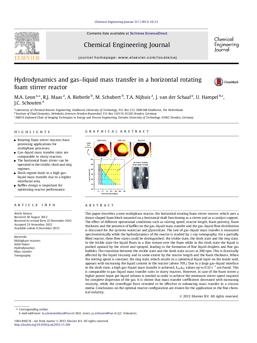 Hydrodynamics and gas–liquid mass transfer in a horizontal rotating foam stirrer reactor