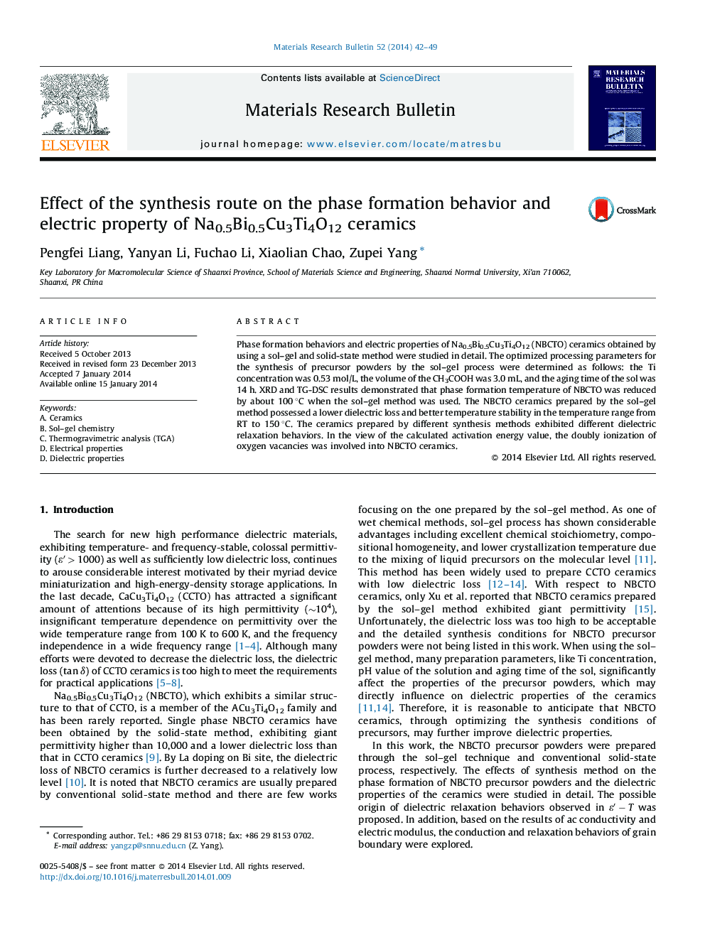 Effect of the synthesis route on the phase formation behavior and electric property of Na0.5Bi0.5Cu3Ti4O12 ceramics