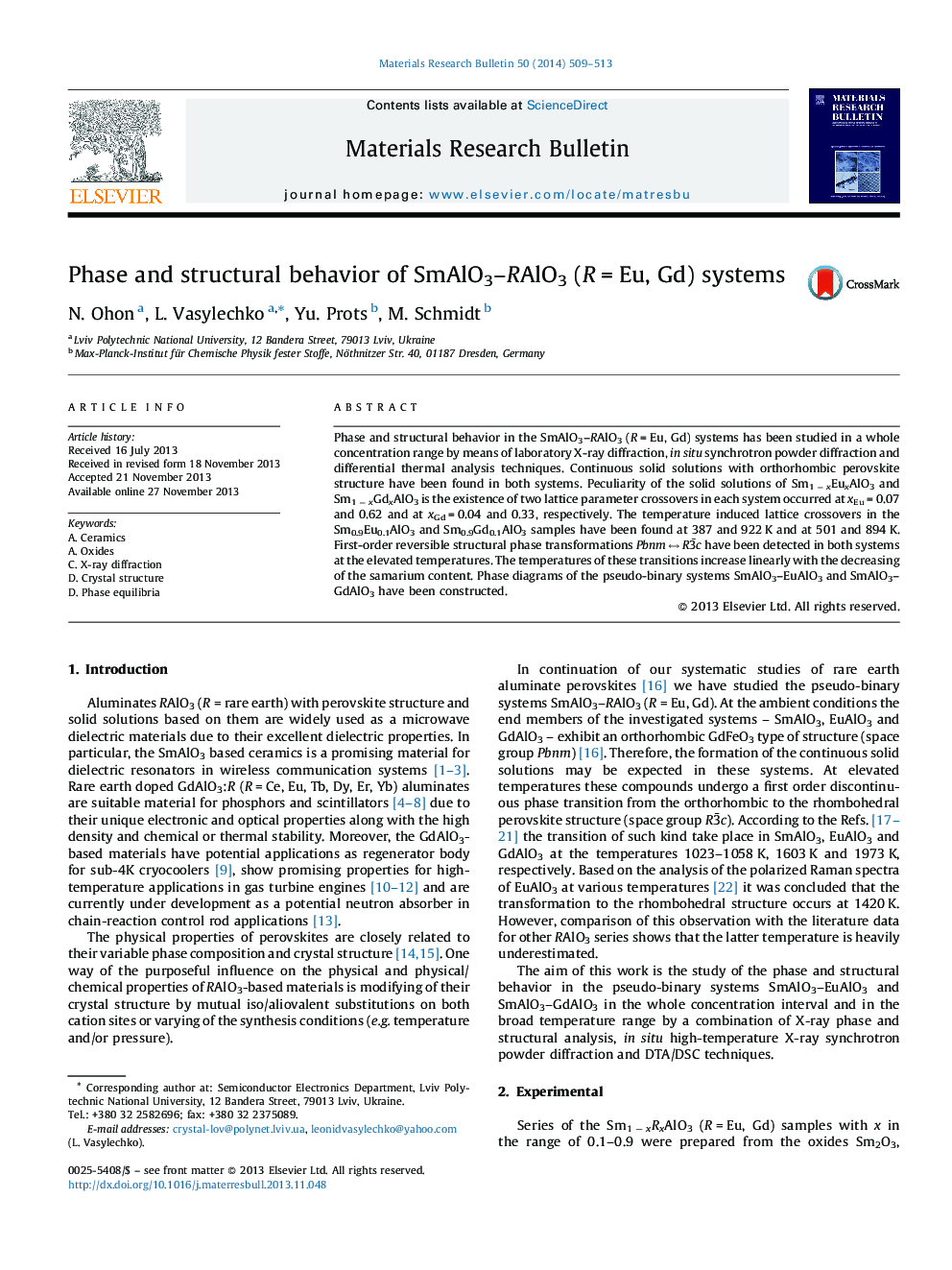 Phase and structural behavior of SmAlO3–RAlO3 (R = Eu, Gd) systems