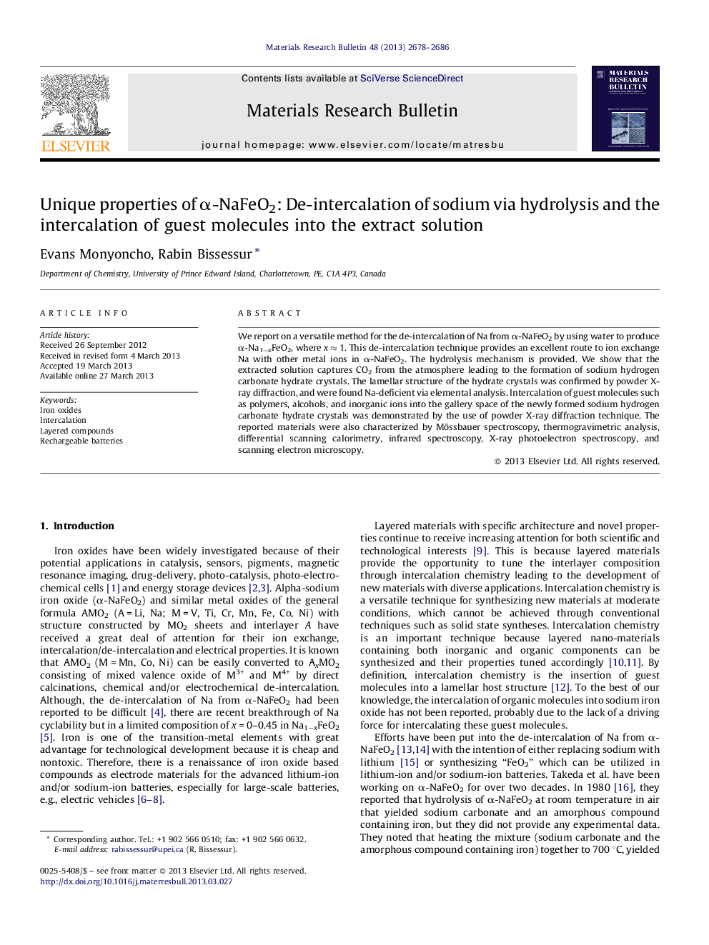 Unique properties of α-NaFeO2: De-intercalation of sodium via hydrolysis and the intercalation of guest molecules into the extract solution