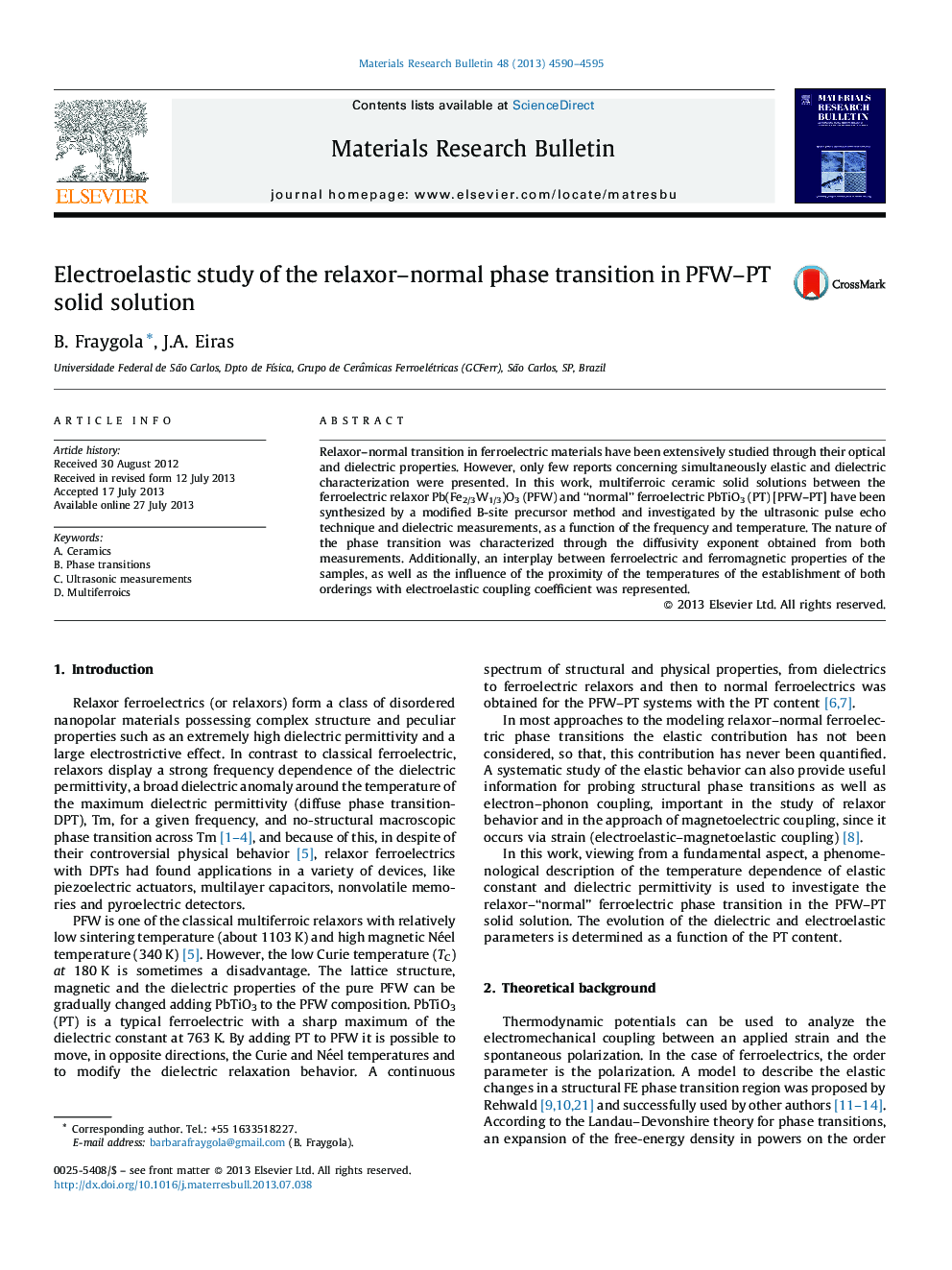 Electroelastic study of the relaxor–normal phase transition in PFW–PT solid solution