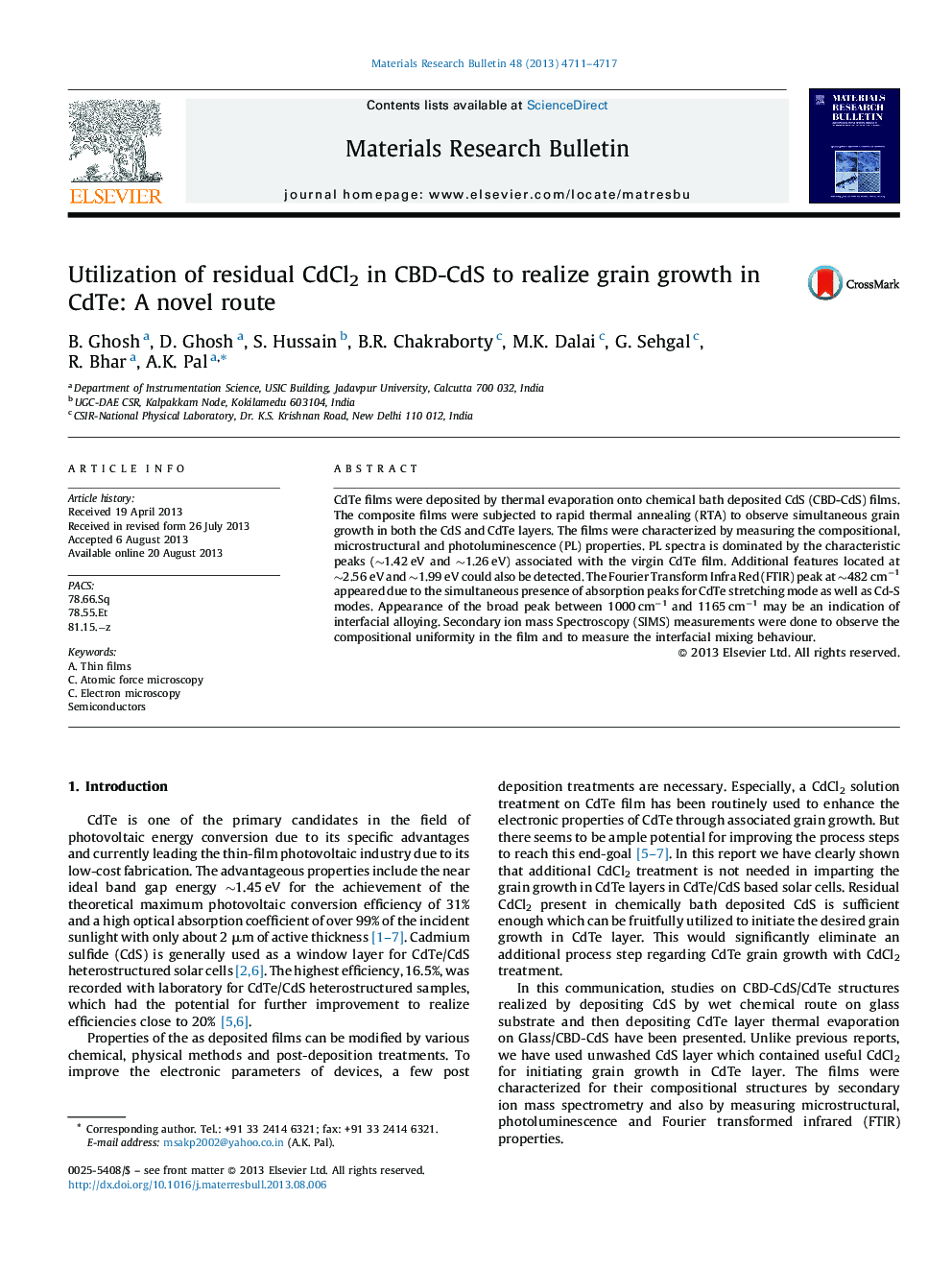 Utilization of residual CdCl2 in CBD-CdS to realize grain growth in CdTe: A novel route