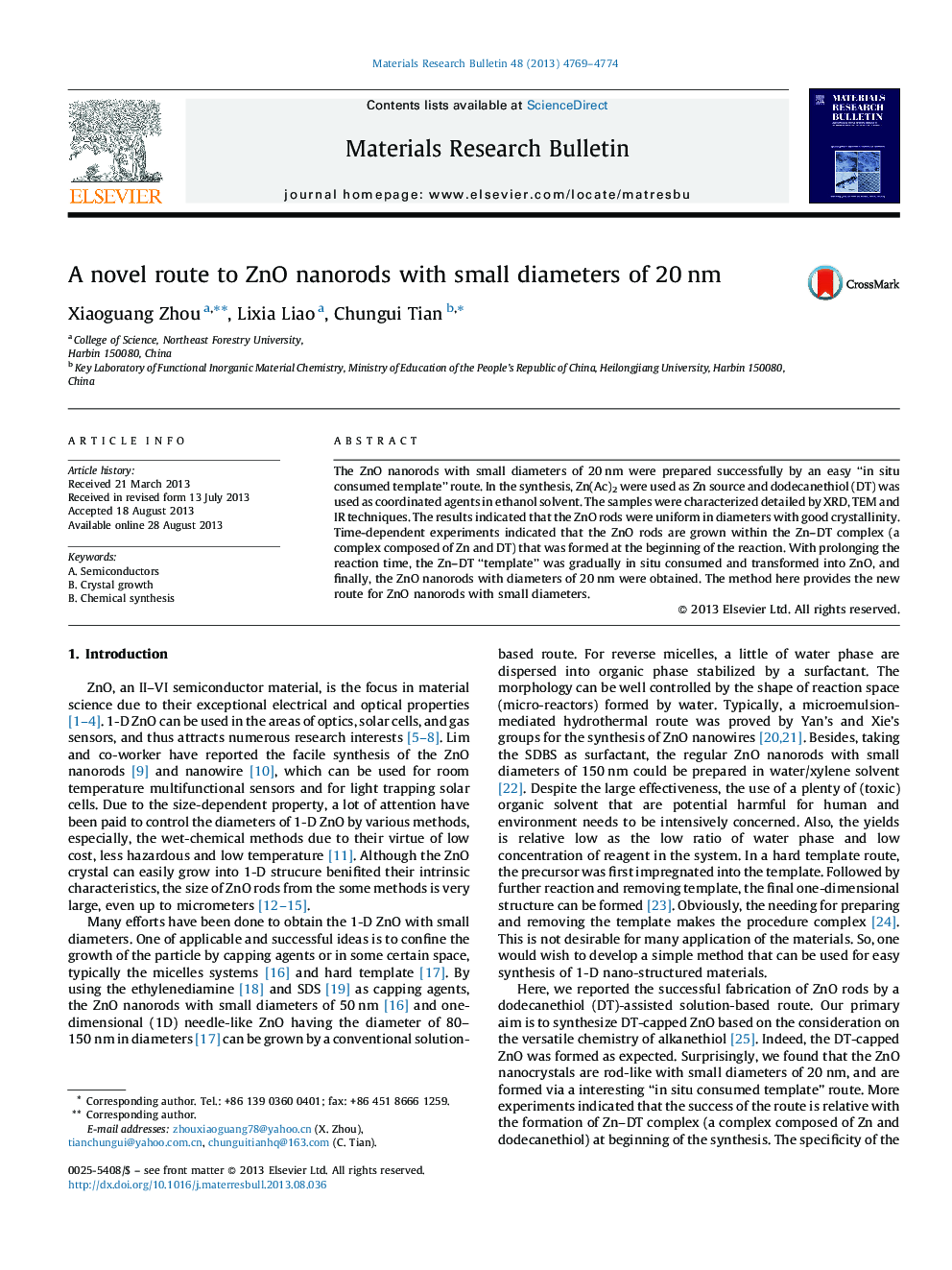 A novel route to ZnO nanorods with small diameters of 20 nm