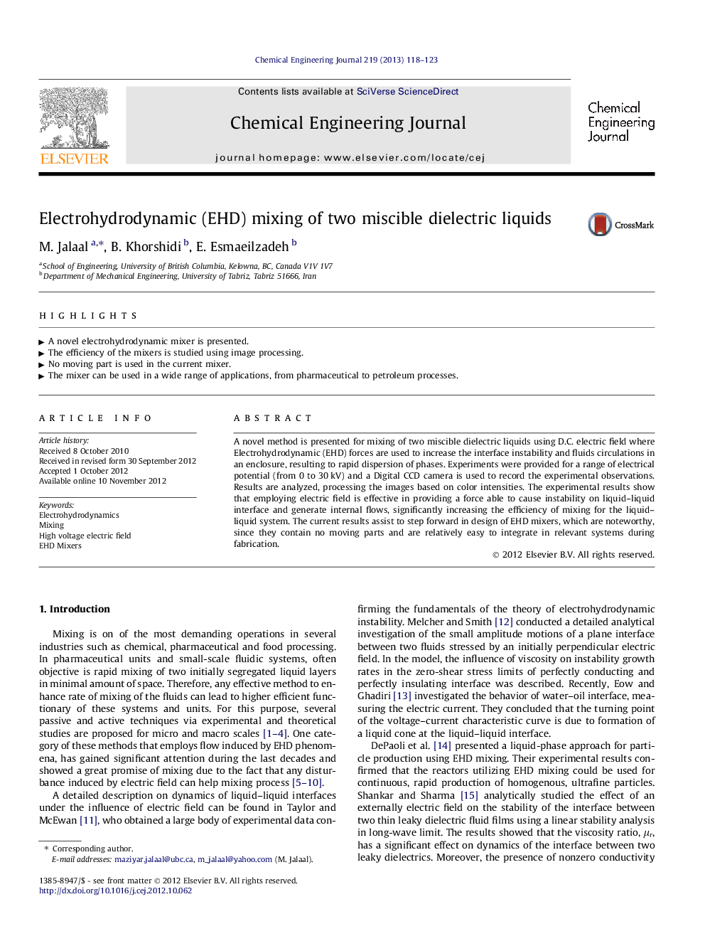 عکس صفحه اول مقاله: Electrohydrodynamic (EHD) mixing of two miscible dielectric liquids Electrohydrodynamic (EHD) mixing of two miscible dielectric liquids