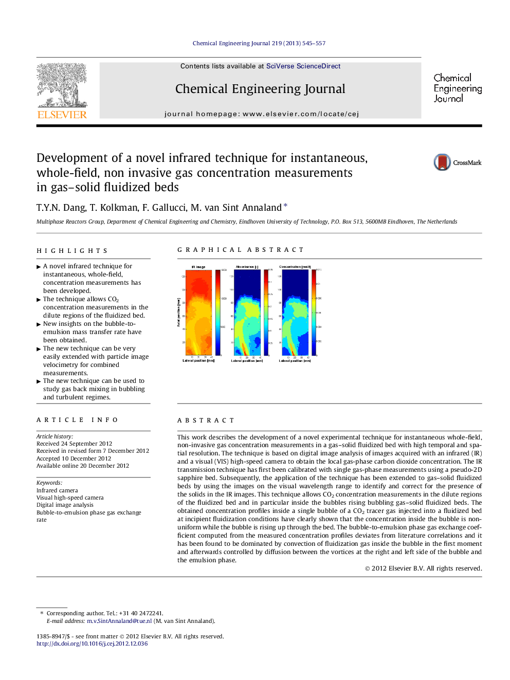 Development of a novel infrared technique for instantaneous, whole-field, non invasive gas concentration measurements in gas–solid fluidized beds