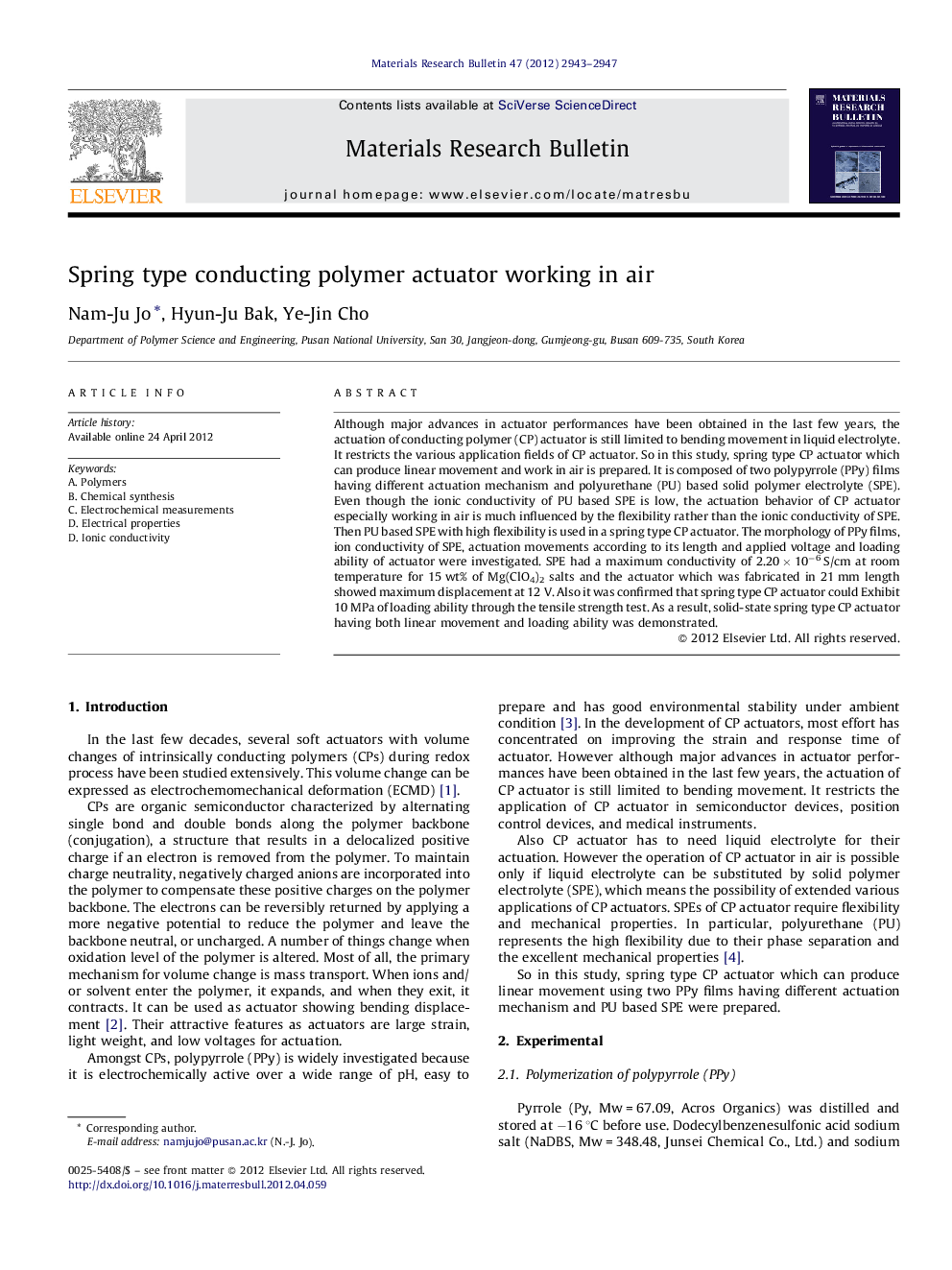 Spring type conducting polymer actuator working in air