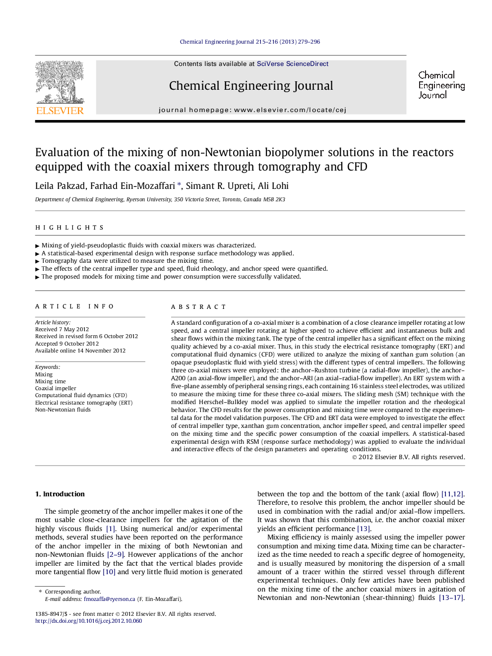 Evaluation of the mixing of non-Newtonian biopolymer solutions in the reactors equipped with the coaxial mixers through tomography and CFD