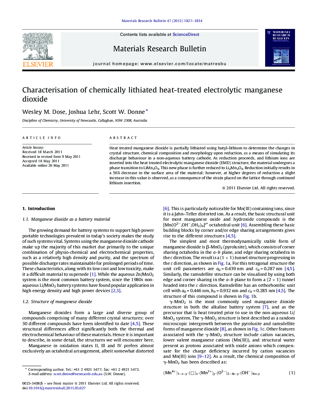 Characterisation of chemically lithiated heat-treated electrolytic manganese dioxide
