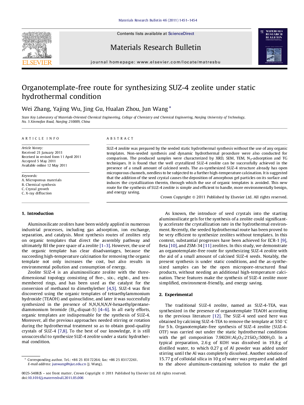 Organotemplate-free route for synthesizing SUZ-4 zeolite under static hydrothermal condition