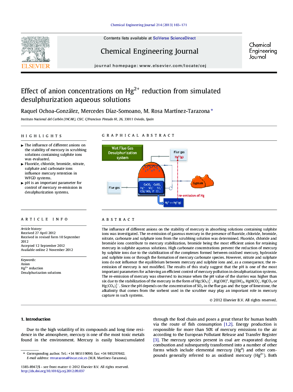 عکس صفحه اول مقاله: Effect of anion concentrations on Hg2+ reduction from simulated desulphurization aqueous solutions Effect of anion concentrations on Hg2+ reduction from simulated desulphurization aqueous solutions