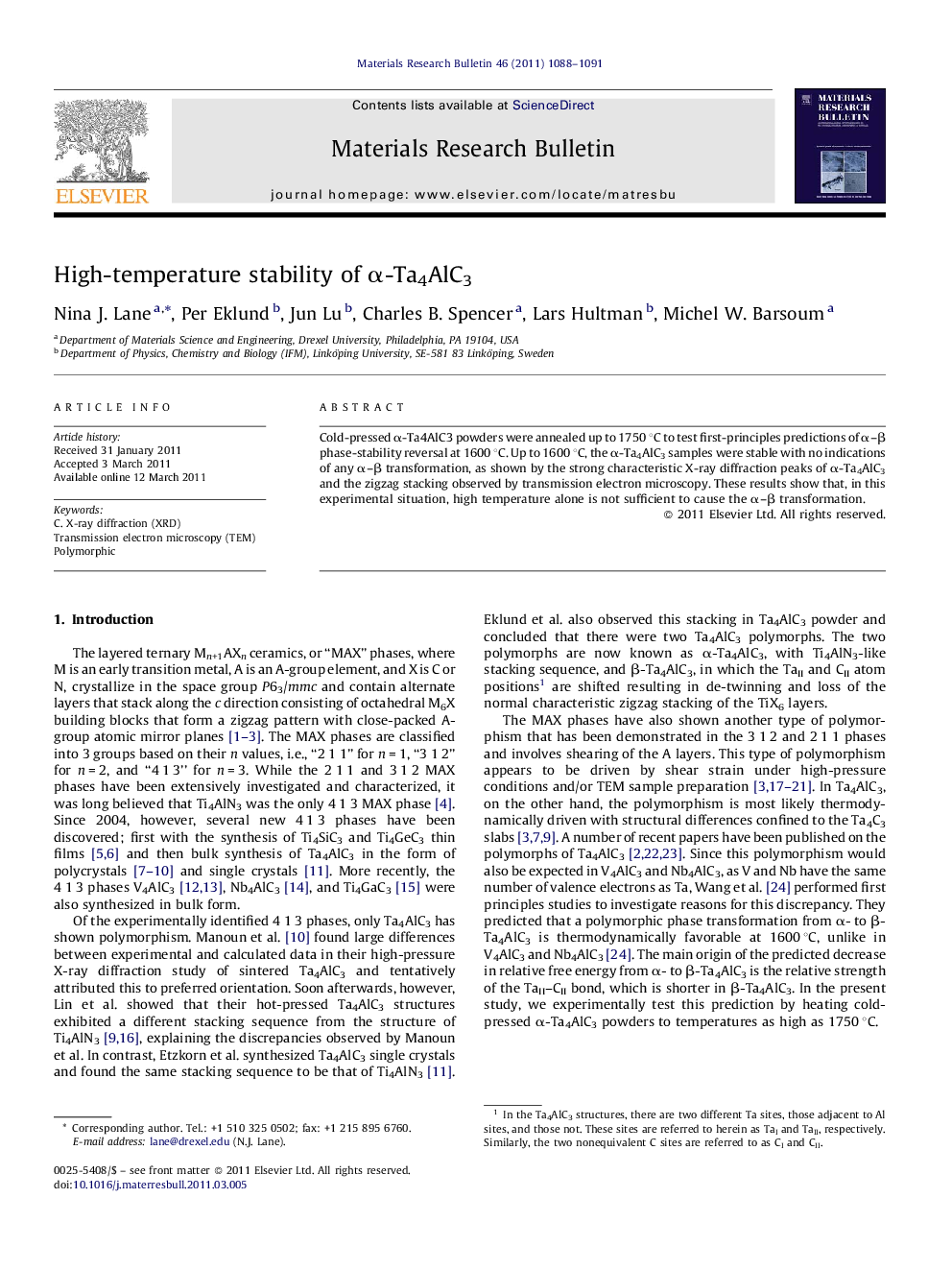 High-temperature stability of α-Ta4AlC3