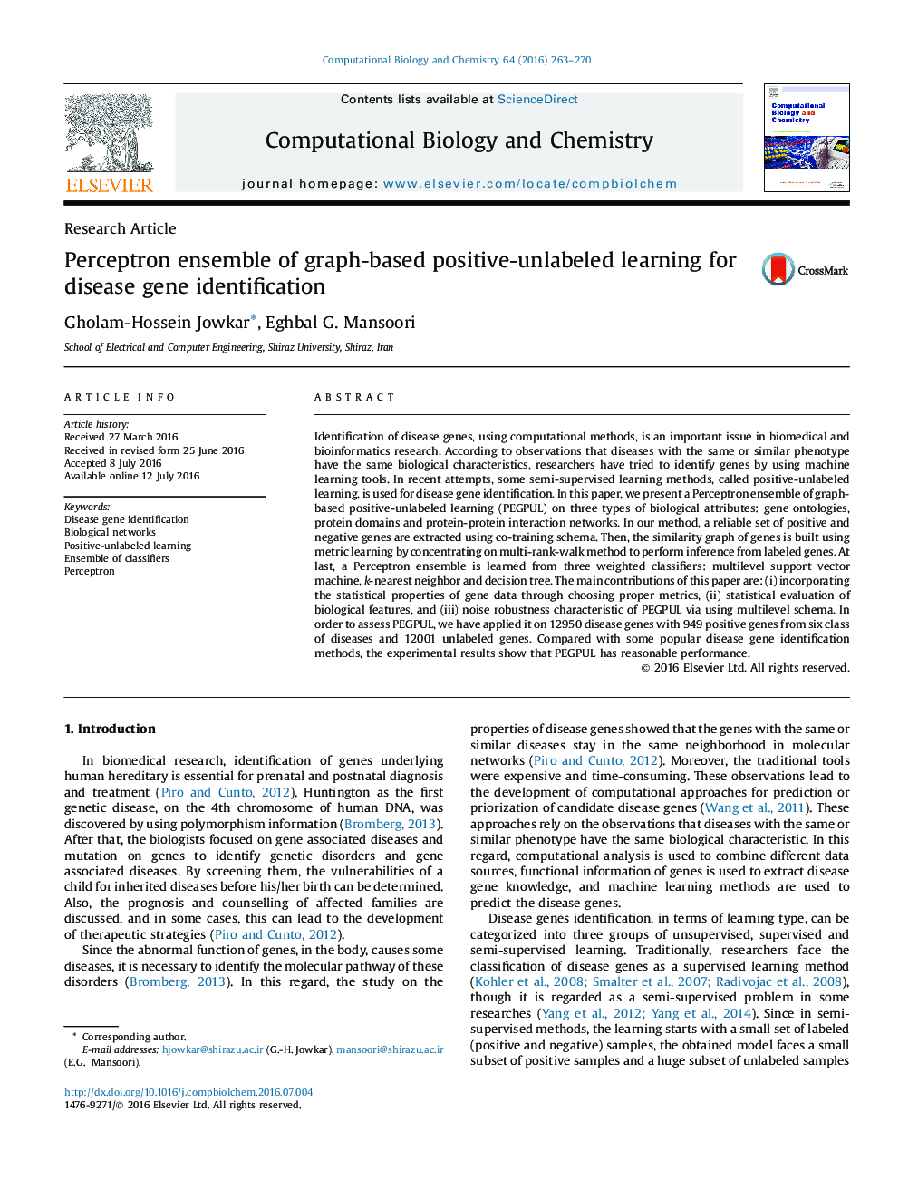 Perceptron ensemble of graph-based positive-unlabeled learning for disease gene identification