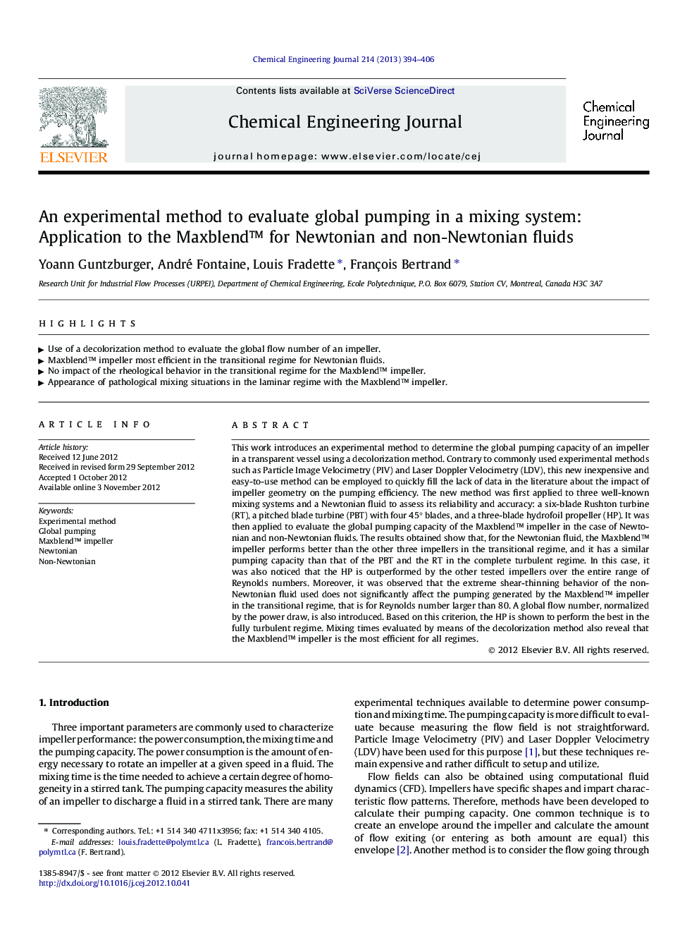 An experimental method to evaluate global pumping in a mixing system: Application to the Maxblend™ for Newtonian and non-Newtonian fluids