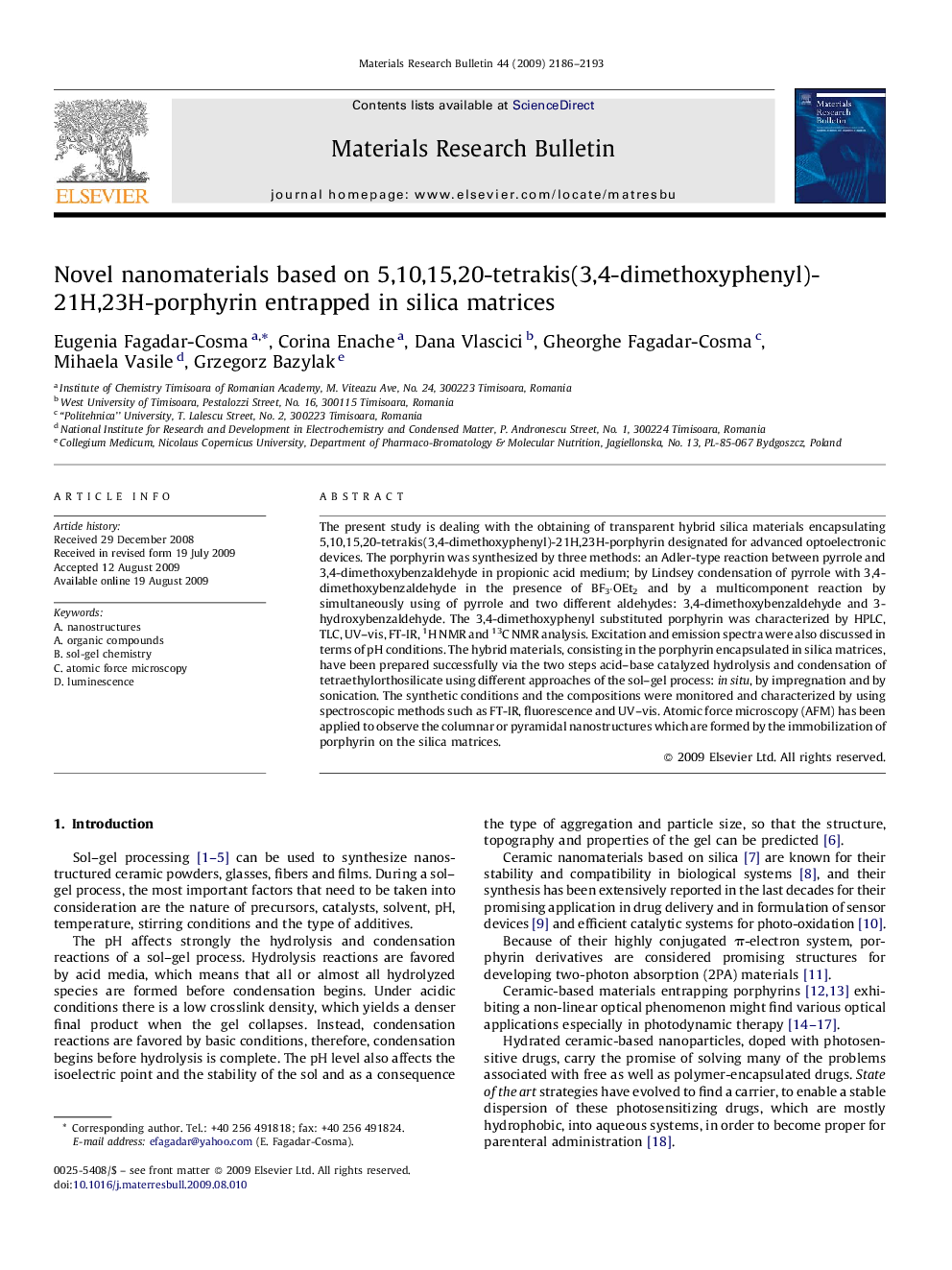 Novel nanomaterials based on 5,10,15,20-tetrakis(3,4-dimethoxyphenyl)-21H,23H-porphyrin entrapped in silica matrices