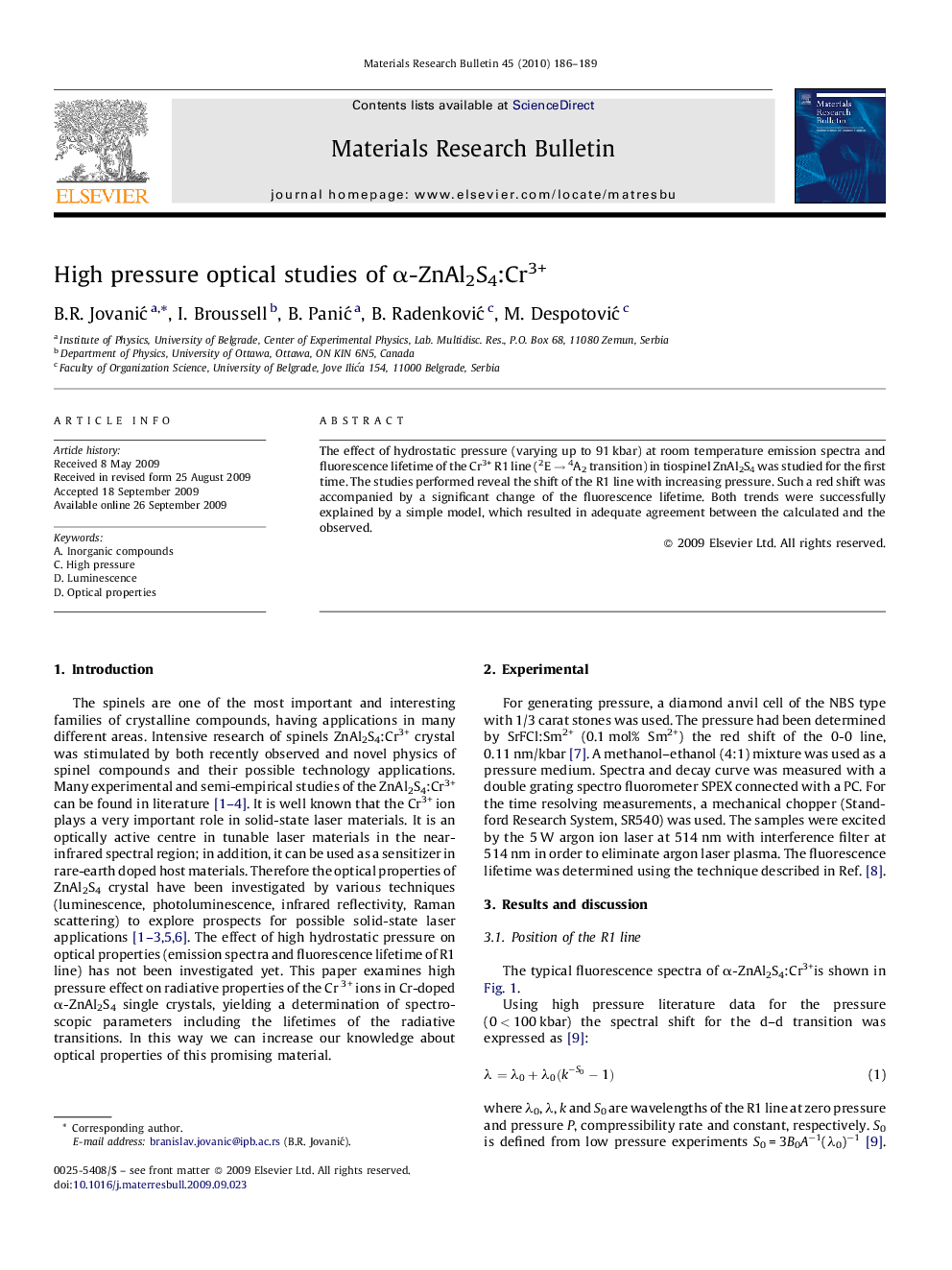 High pressure optical studies of Î±-ZnAl2S4:Cr3+