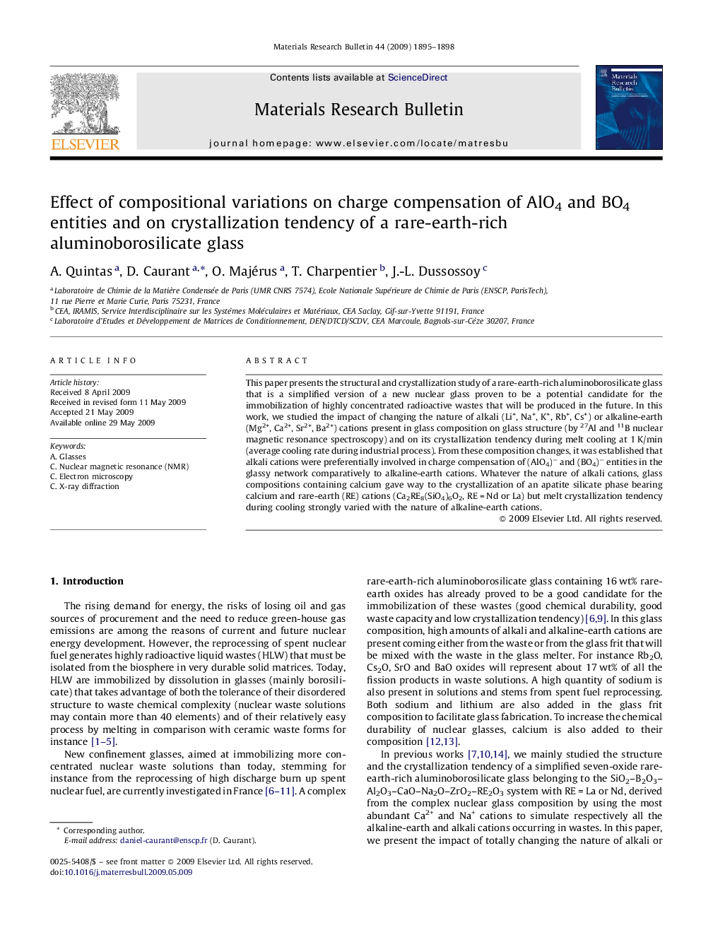 Effect of compositional variations on charge compensation of AlO4 and BO4 entities and on crystallization tendency of a rare-earth-rich aluminoborosilicate glass