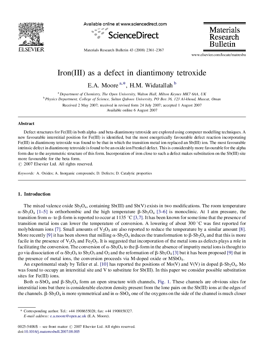 Iron(III) as a defect in diantimony tetroxide