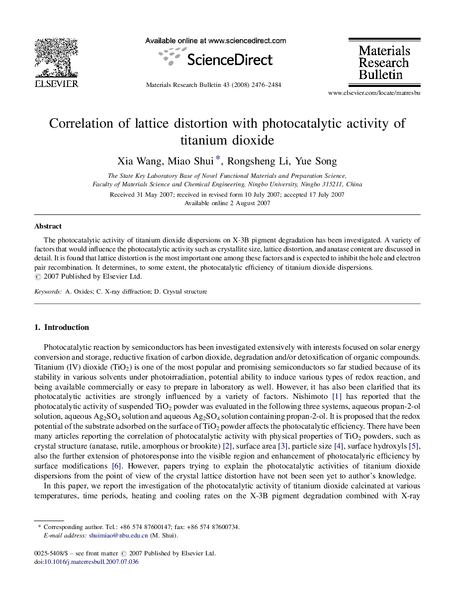 Correlation of lattice distortion with photocatalytic activity of titanium dioxide