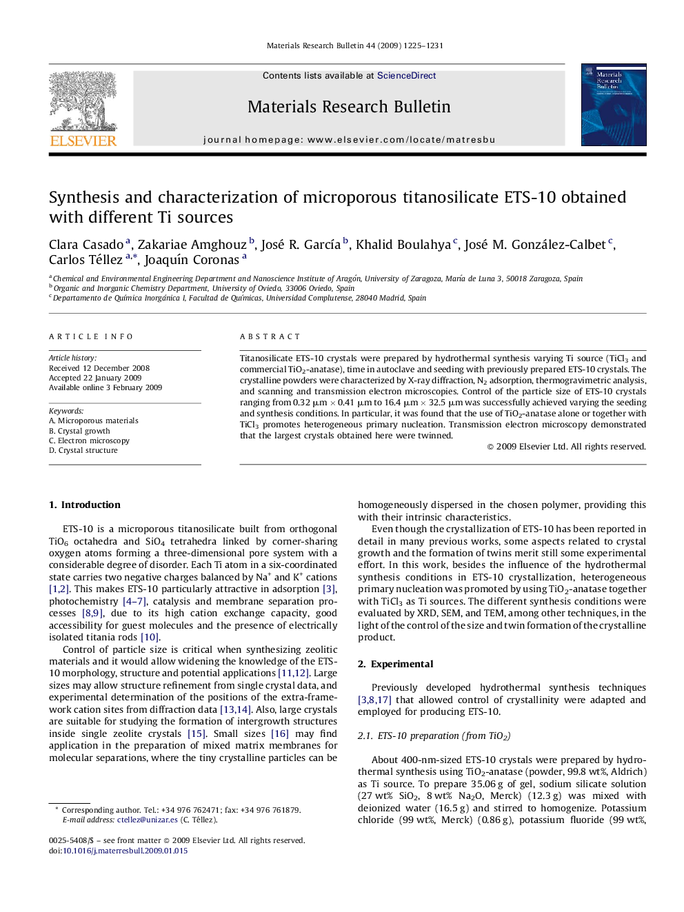 Synthesis and characterization of microporous titanosilicate ETS-10 obtained with different Ti sources