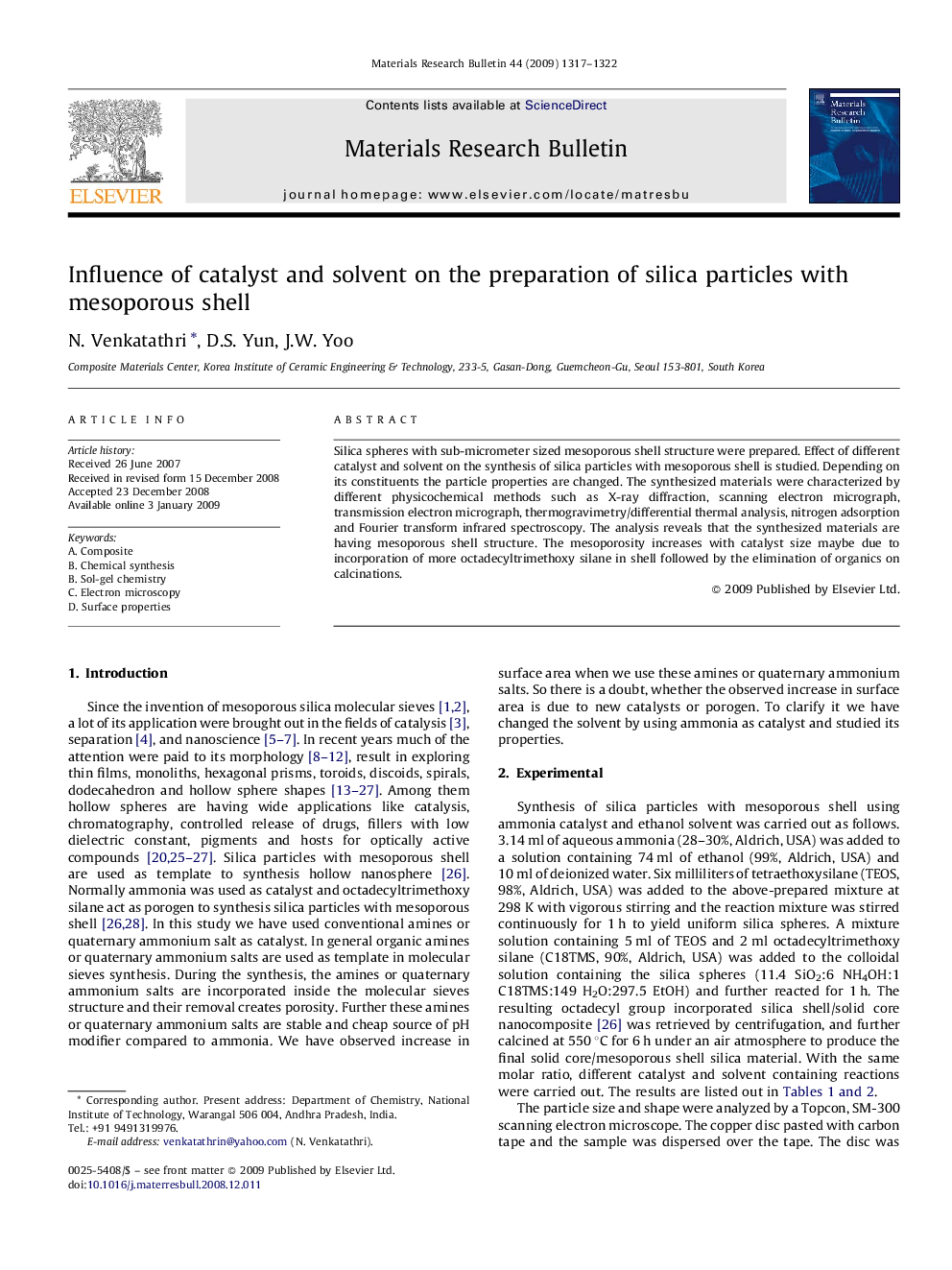 Influence of catalyst and solvent on the preparation of silica particles with mesoporous shell