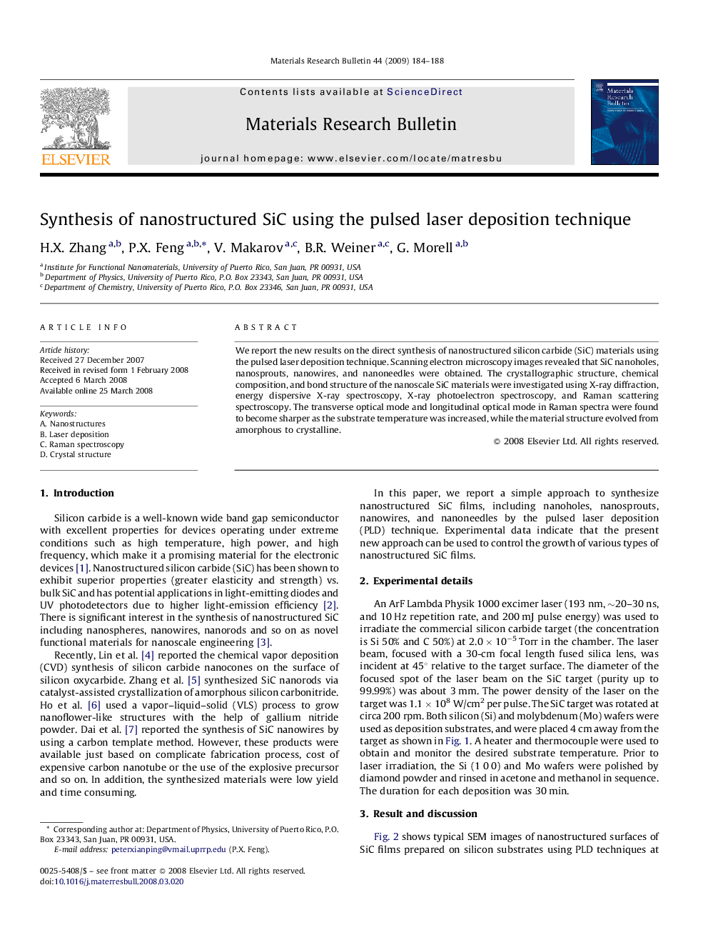 Synthesis of nanostructured SiC using the pulsed laser deposition technique