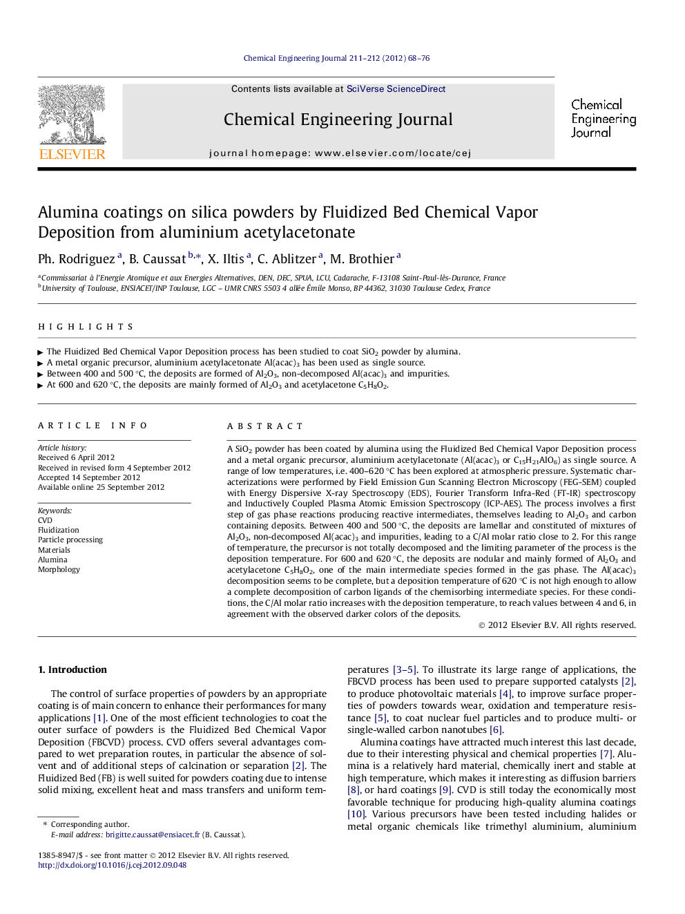 Alumina coatings on silica powders by Fluidized Bed Chemical Vapor Deposition from aluminium acetylacetonate