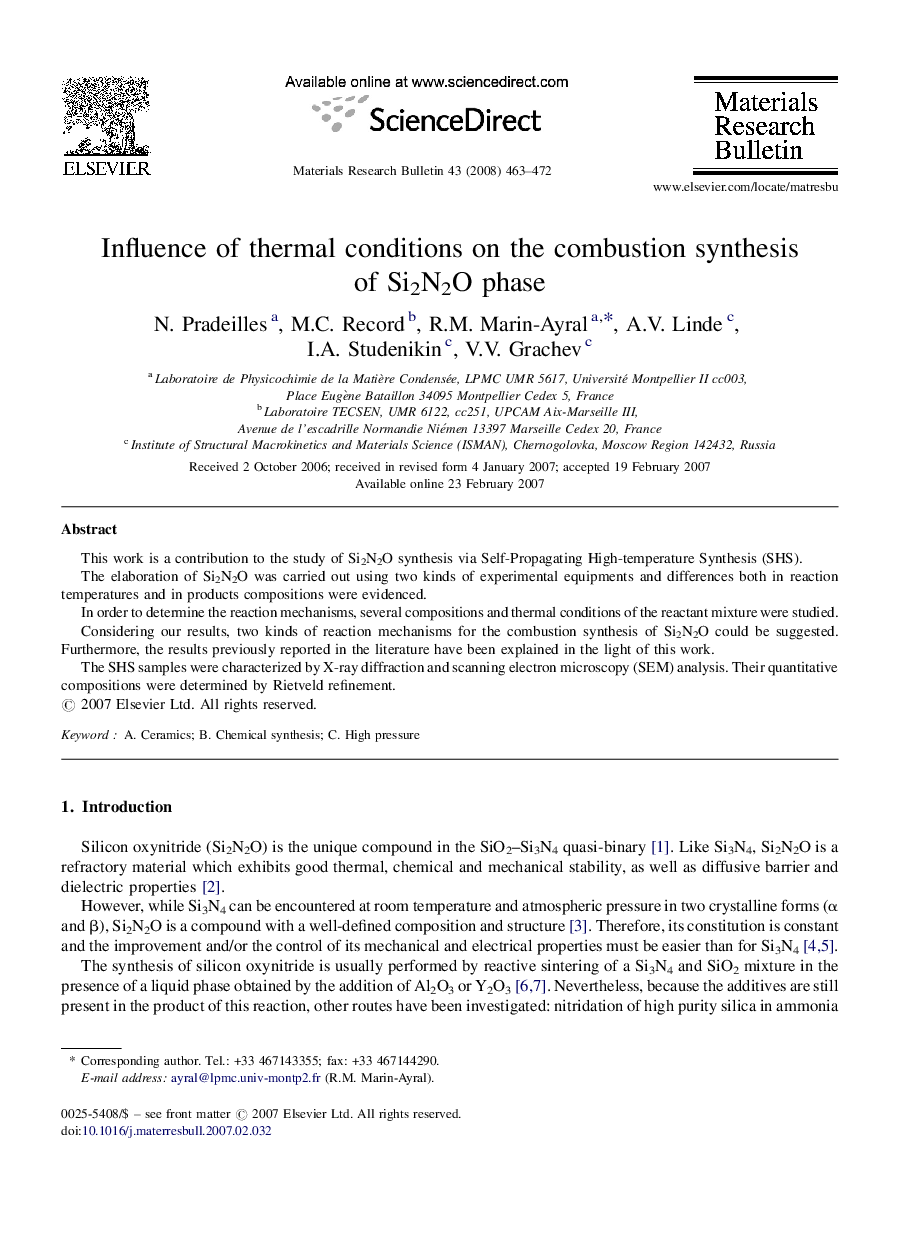 Influence of thermal conditions on the combustion synthesis of Si2N2O phase