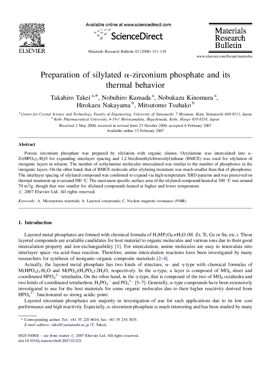 Preparation of silylated α-zirconium phosphate and its thermal behavior