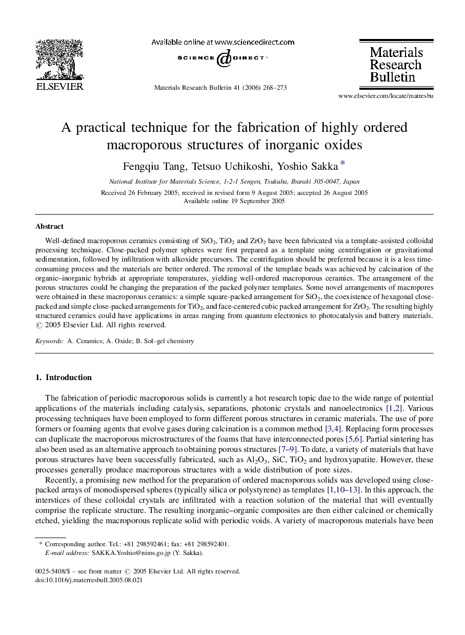 A practical technique for the fabrication of highly ordered macroporous structures of inorganic oxides