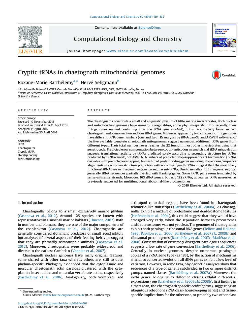 Cryptic tRNAs in chaetognath mitochondrial genomes