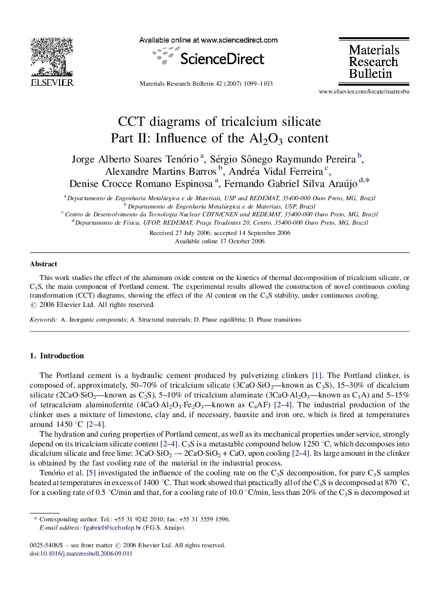 CCT diagrams of tricalcium silicate