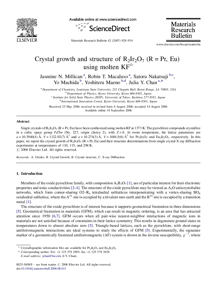 Crystal growth and structure of R2Ir2O7 (R = Pr, Eu) using molten KF 