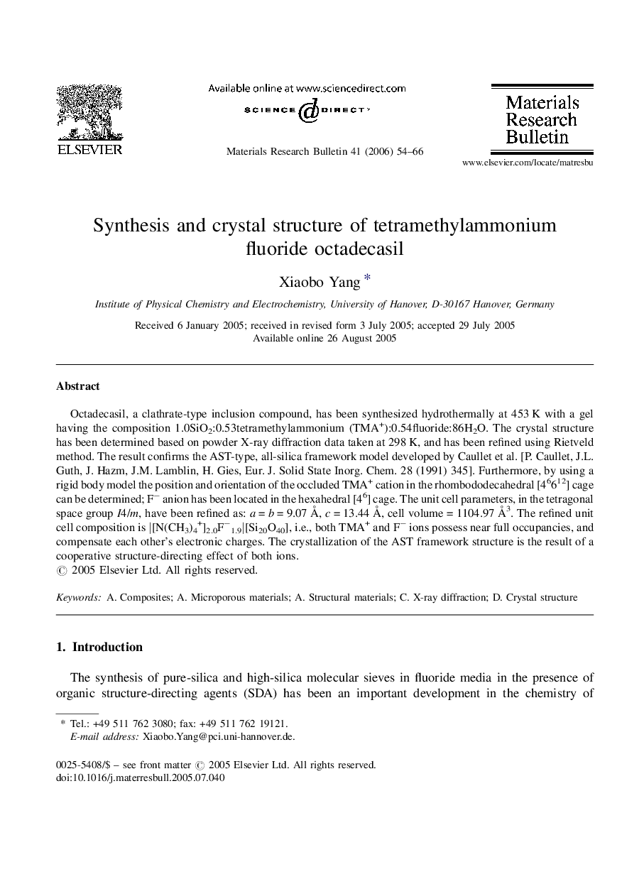 Synthesis and crystal structure of tetramethylammonium fluoride octadecasil