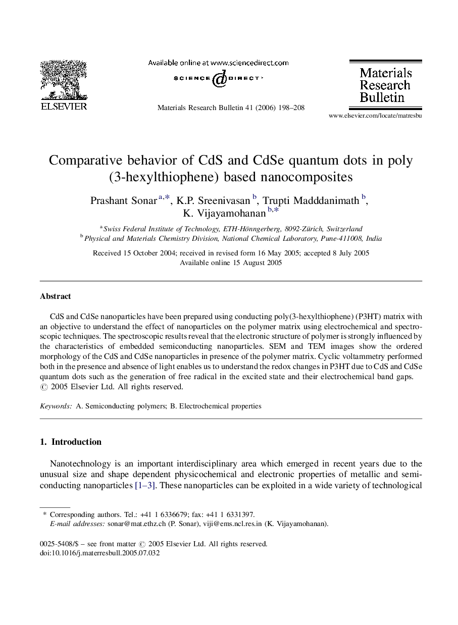 Comparative behavior of CdS and CdSe quantum dots in poly(3-hexylthiophene) based nanocomposites