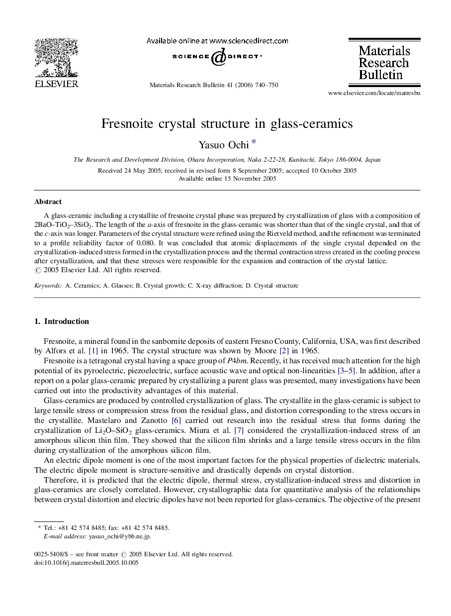 Fresnoite crystal structure in glass-ceramics