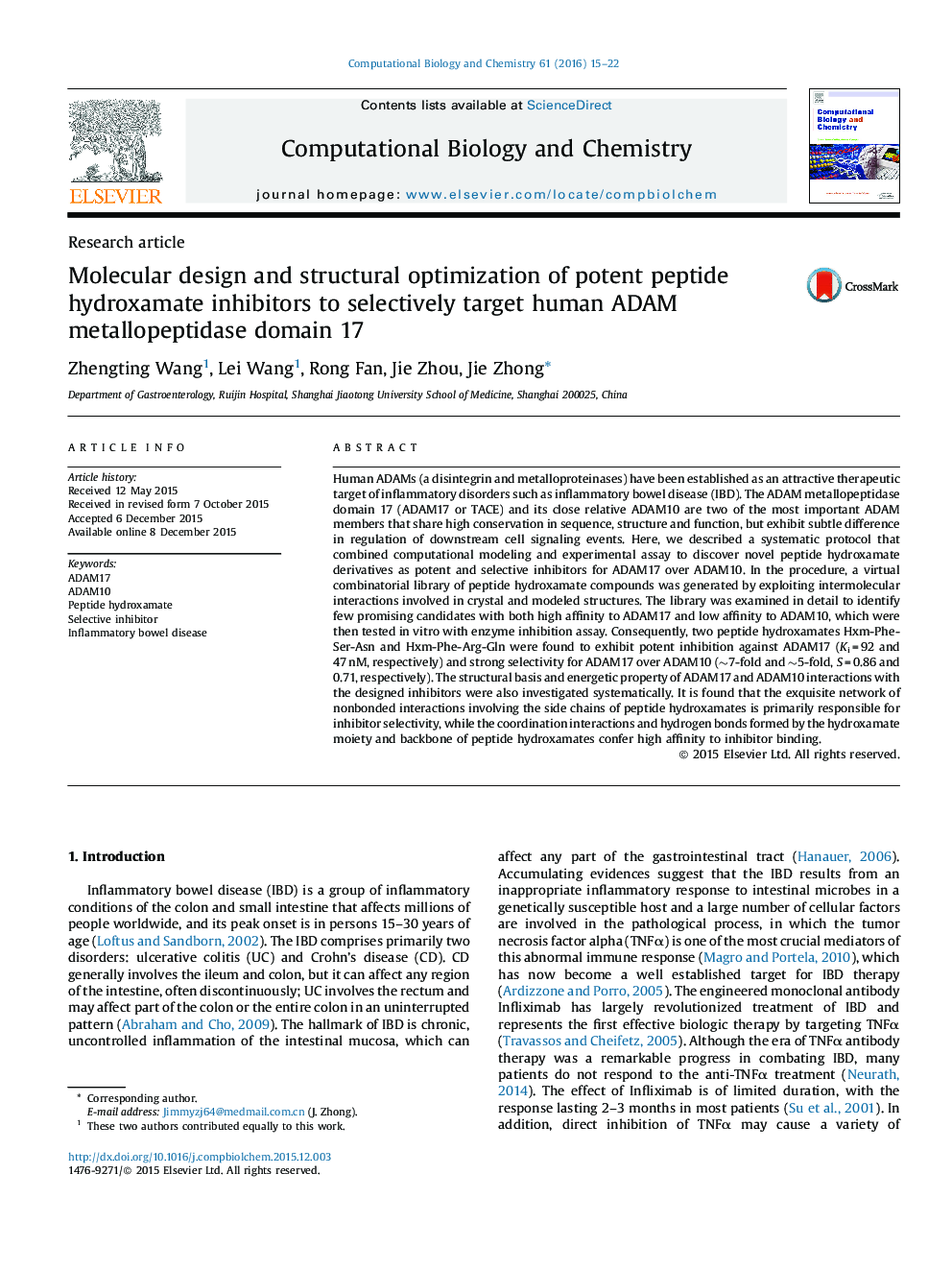 Molecular design and structural optimization of potent peptide hydroxamate inhibitors to selectively target human ADAM metallopeptidase domain 17
