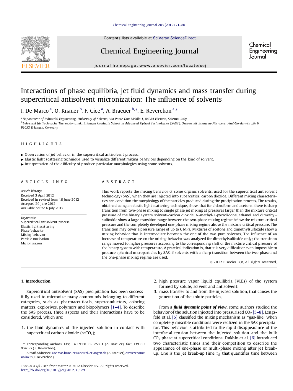 Interactions of phase equilibria, jet fluid dynamics and mass transfer during supercritical antisolvent micronization: The influence of solvents