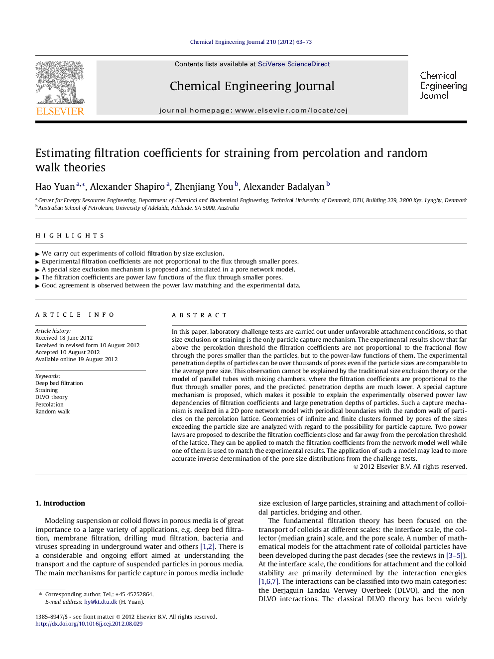 Estimating filtration coefficients for straining from percolation and random walk theories