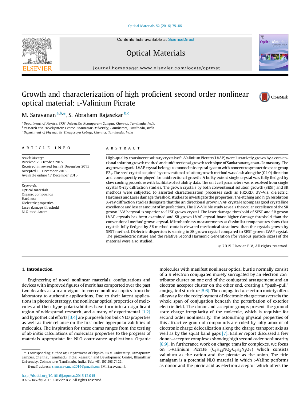 Growth and characterization of high proficient second order nonlinear optical material: l-Valinium Picrate