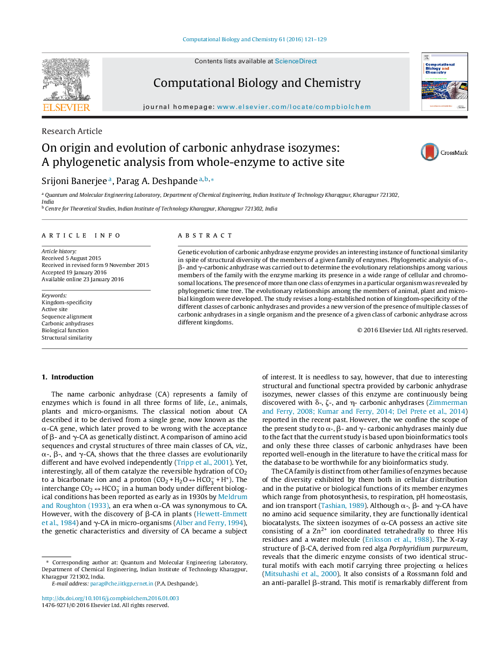 On origin and evolution of carbonic anhydrase isozymes: A phylogenetic analysis from whole-enzyme to active site