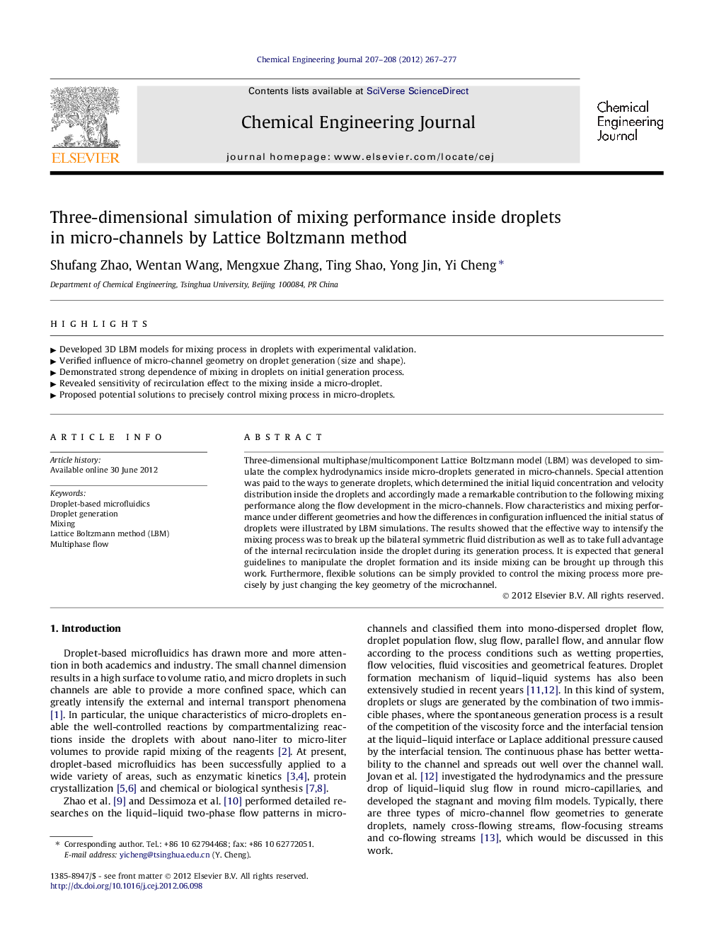 Three-dimensional simulation of mixing performance inside droplets in micro-channels by Lattice Boltzmann method