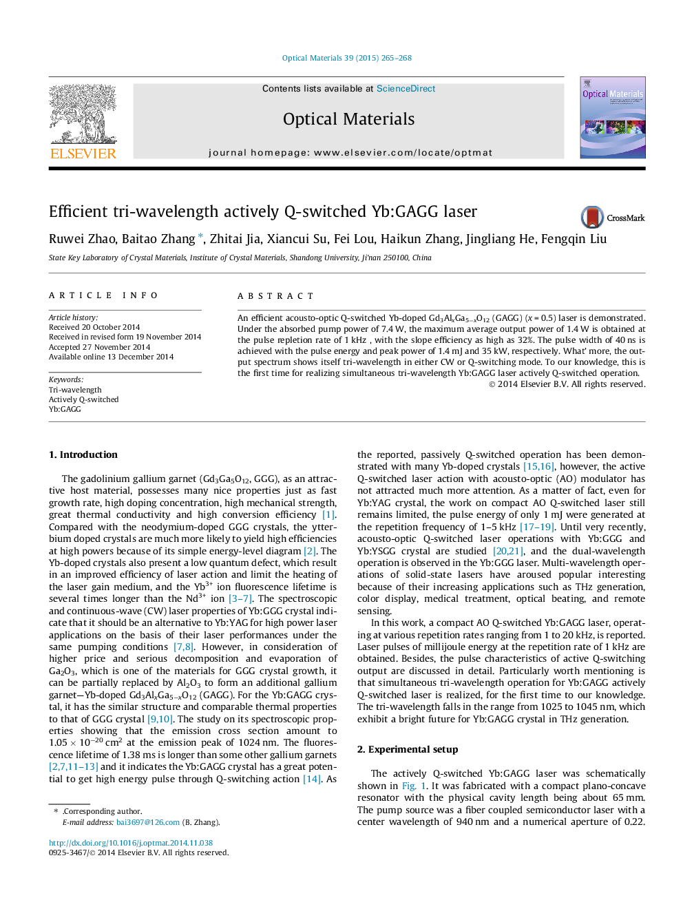 Efficient tri-wavelength actively Q-switched Yb:GAGG laser