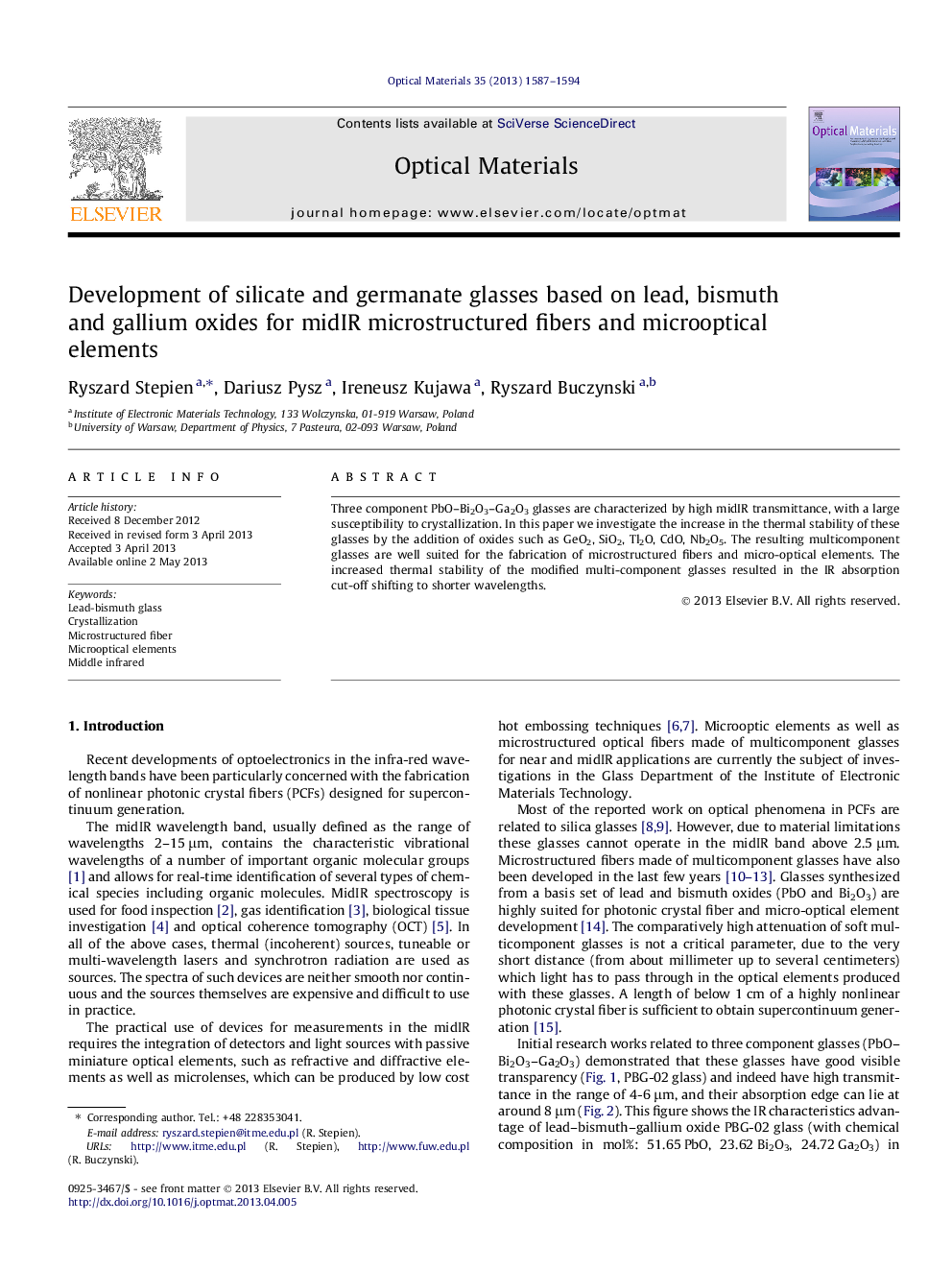 Development of silicate and germanate glasses based on lead, bismuth and gallium oxides for midIR microstructured fibers and microoptical elements