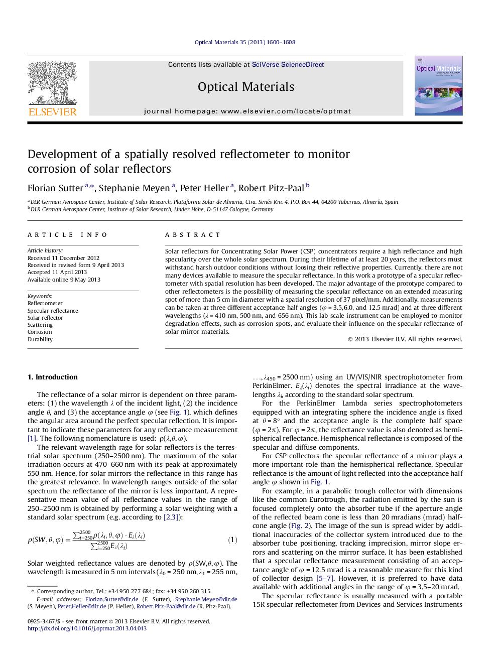 Development of a spatially resolved reflectometer to monitor corrosion of solar reflectors