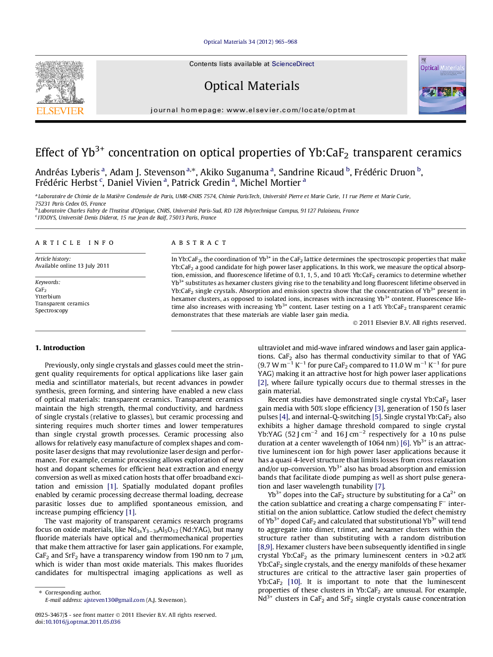 Effect of Yb3+ concentration on optical properties of Yb:CaF2 transparent ceramics