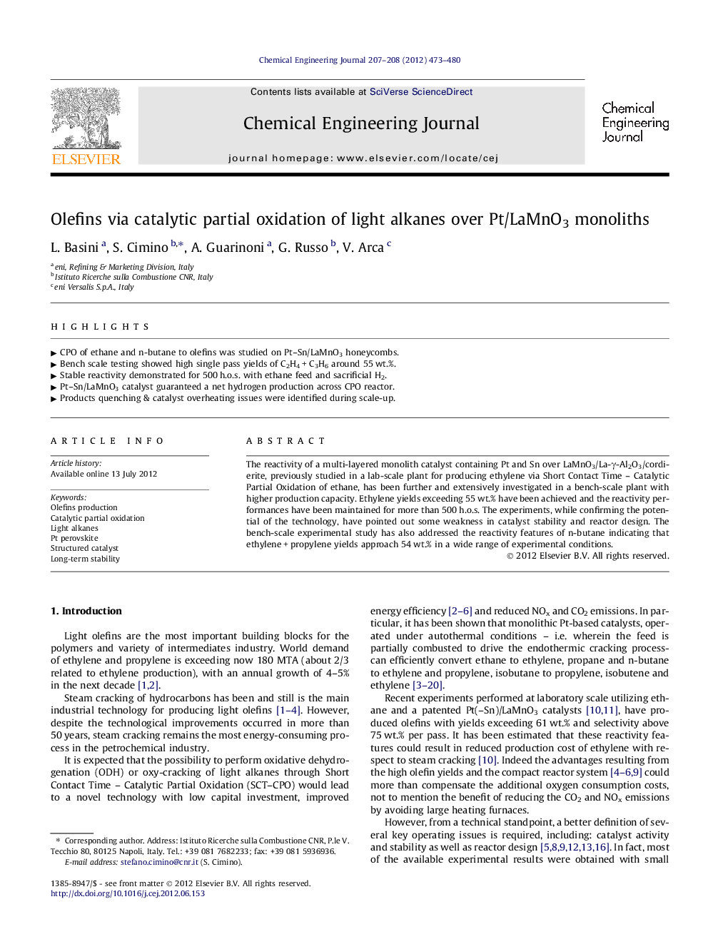 Olefins via catalytic partial oxidation of light alkanes over Pt/LaMnO3 monoliths