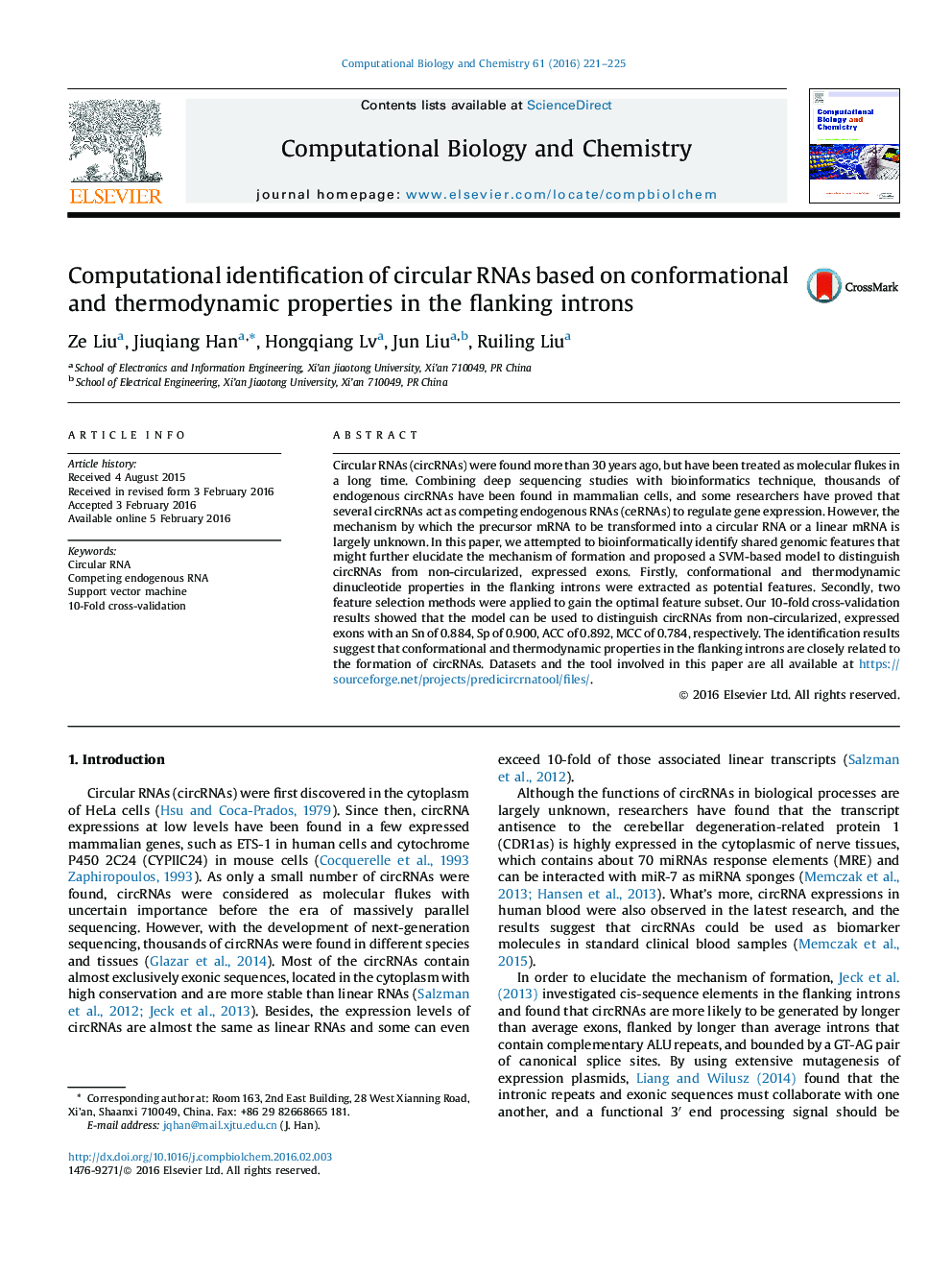 Computational identification of circular RNAs based on conformational and thermodynamic properties in the flanking introns