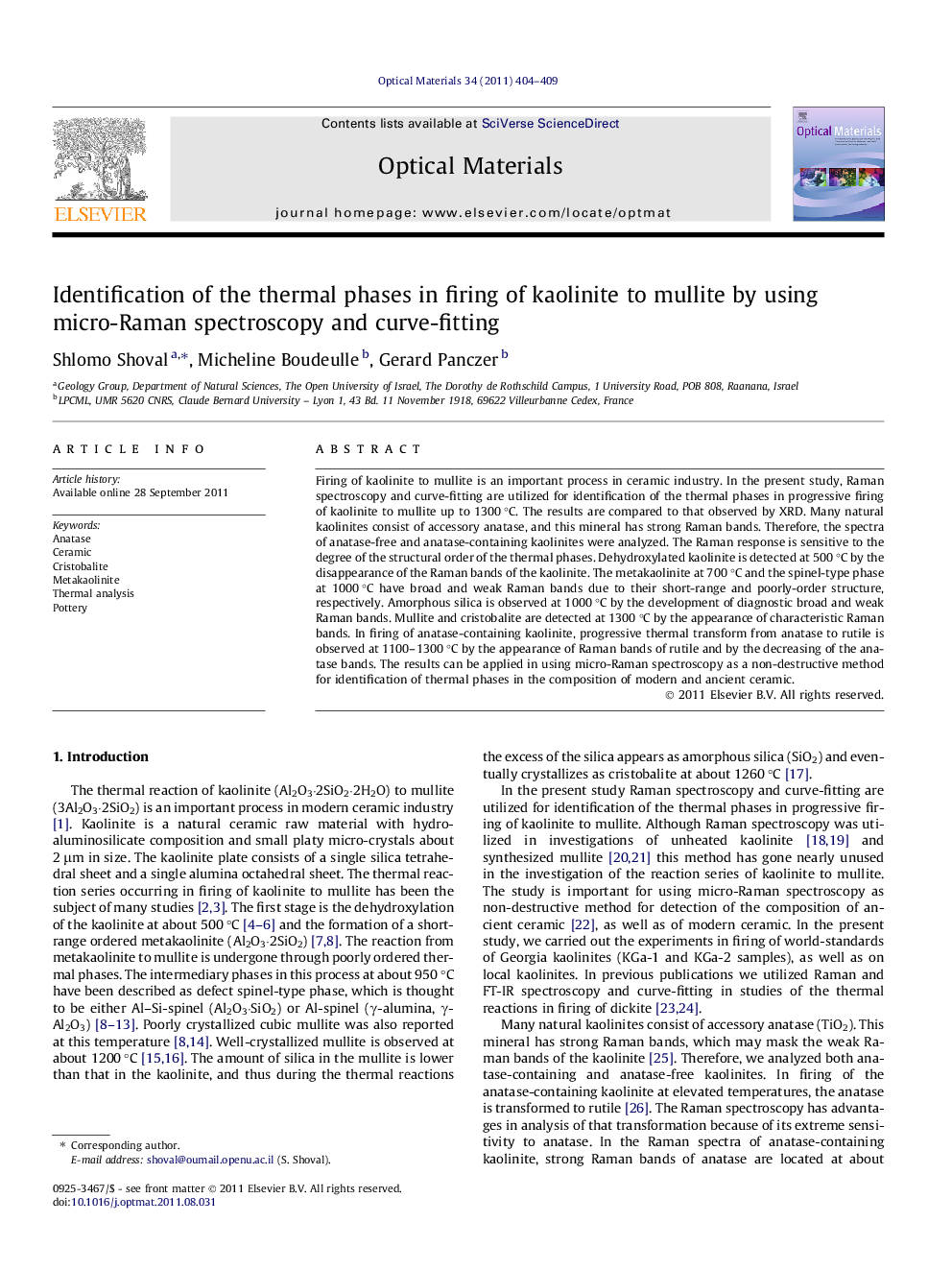 Identification of the thermal phases in firing of kaolinite to mullite by using micro-Raman spectroscopy and curve-fitting