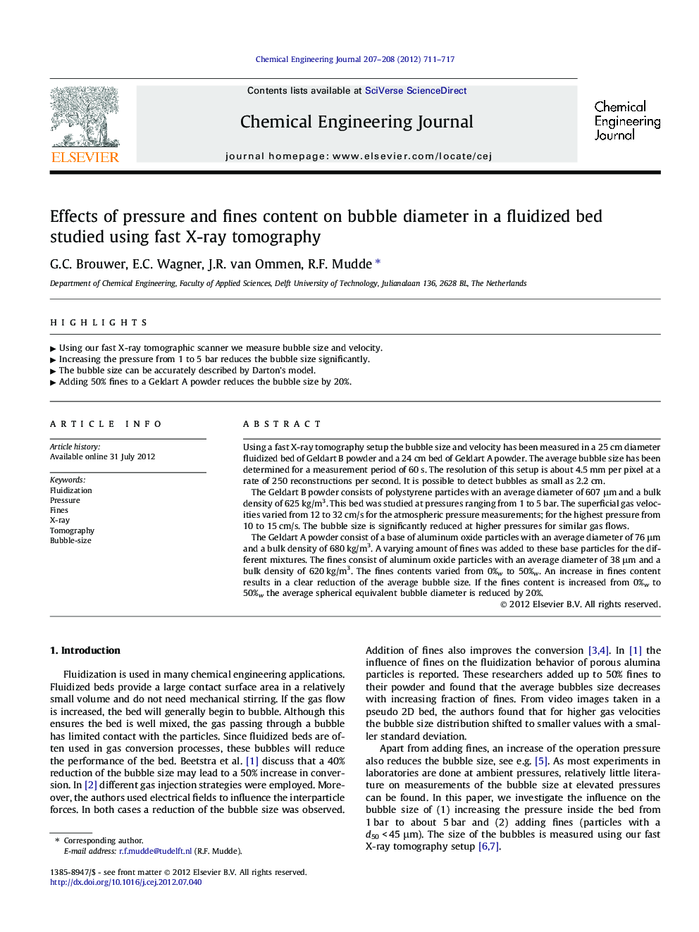 Effects of pressure and fines content on bubble diameter in a fluidized bed studied using fast X-ray tomography