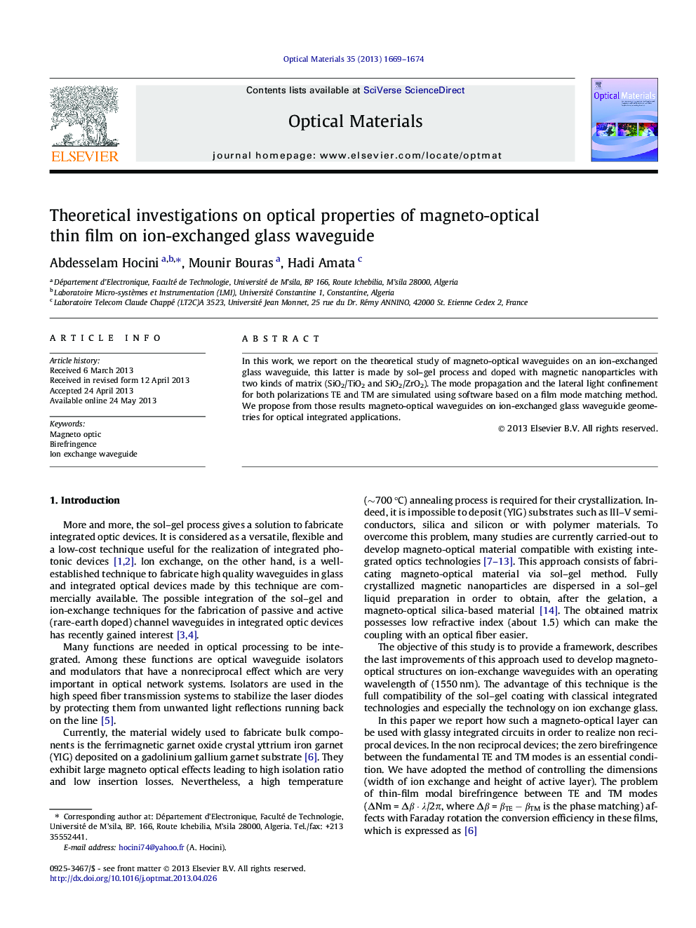 Theoretical investigations on optical properties of magneto-optical thin film on ion-exchanged glass waveguide